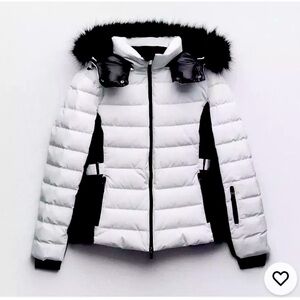 Zara ski puffer jacket skiing coat feathers down fitted winter coat